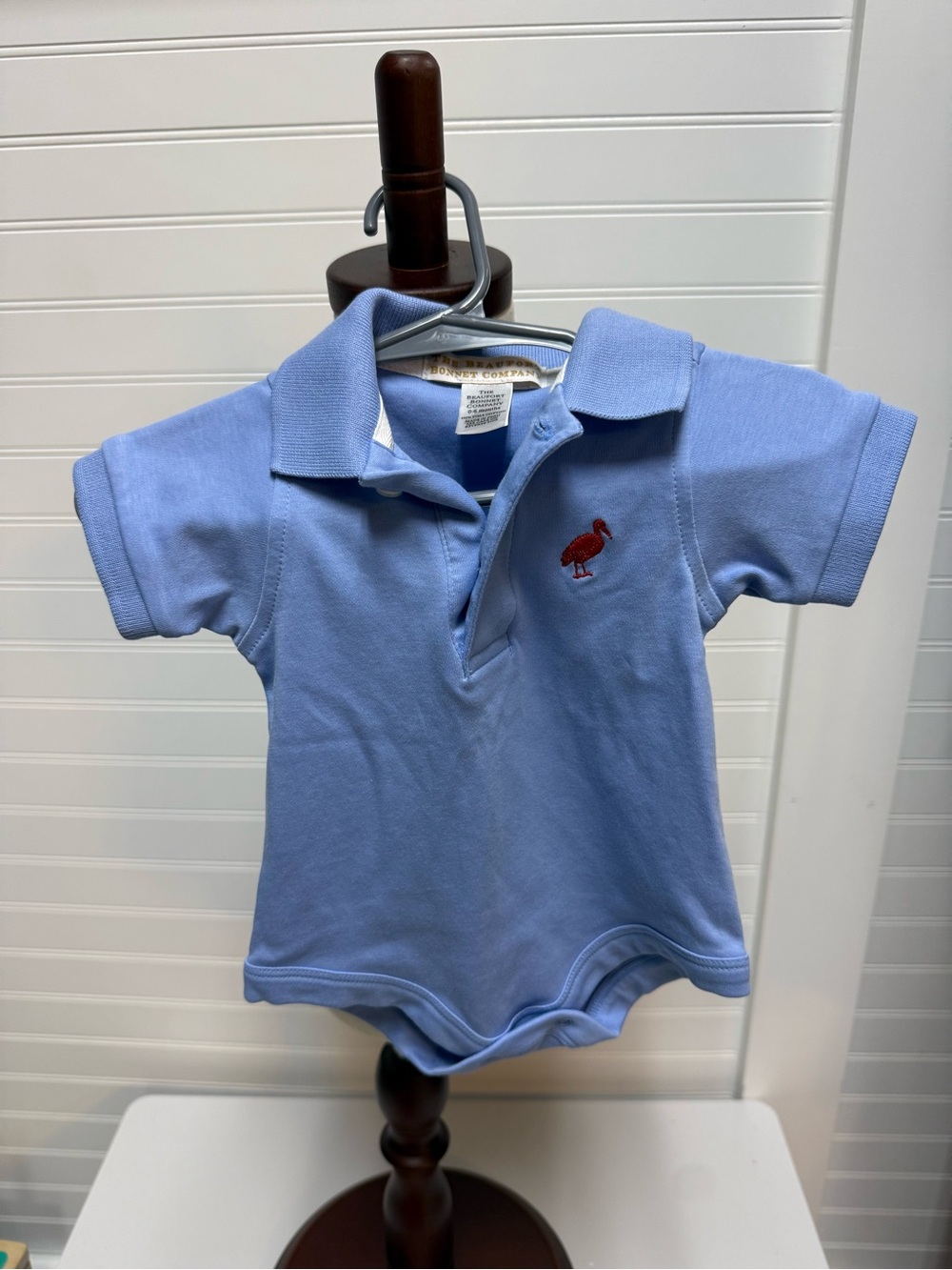 The Beaufort Bonnet Company Light Blue Polo One-Piece with Red Embroidered Motif